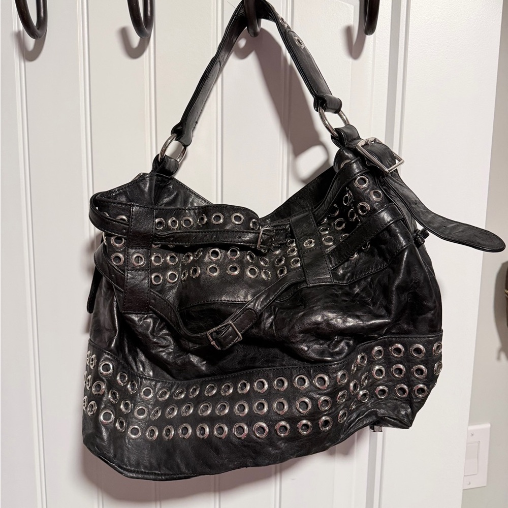 Rebecca Minkoff Black Grommet Leather Shoulder Bag